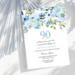 Invitación Sky Blue Watercolor Flowers 90º cumpleaños<br><div class="desc">Flores de color azul cielo 90ª invitación a fiesta de cumpleaños Consulte colección de coincidencias en Nicho y tienda de nidos</div>