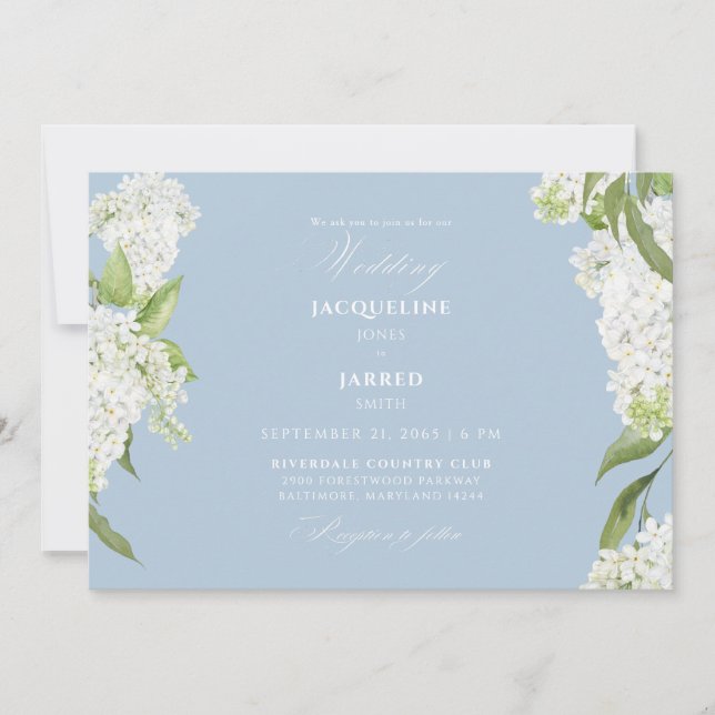 Invitación Sky Blue White Hydrangeas Wedding II (Anverso)