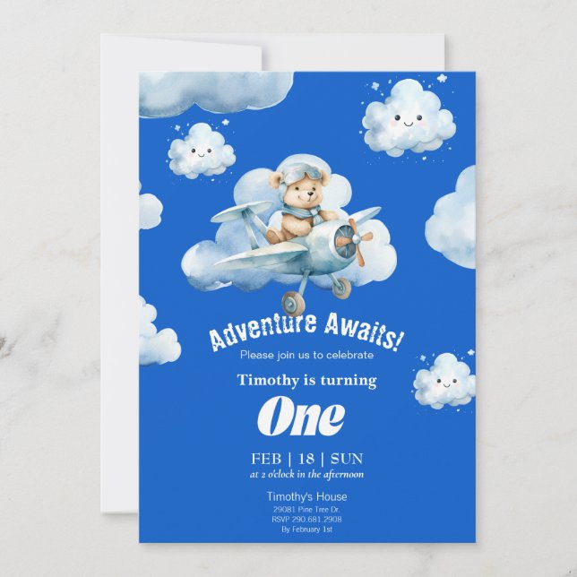 Invitación Sky Safari de Teddy: primera expedición de cumplea (Anverso)