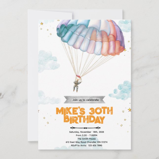 Invitación Skydiving Birthday party Invitation (Anverso)