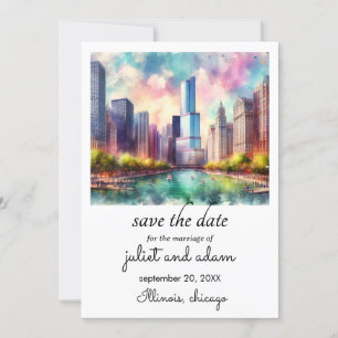 Invitación skyline boda de chicago guardar la fecha