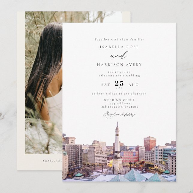 Invitación Skyline de viaje de Indiana (Anverso / Reverso)