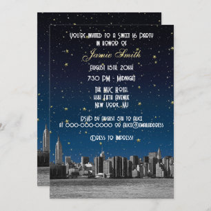 Invitación Skyline NYC Etched #3 Starry Blu Sunset Sweet 16 V