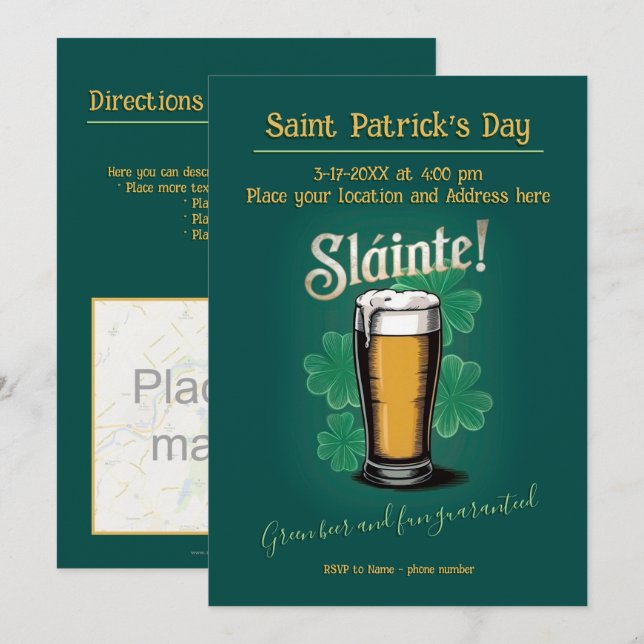 Invitación ¡Slàinte! Pinta de cerveza del Día de San Patricio (Anverso / Reverso)