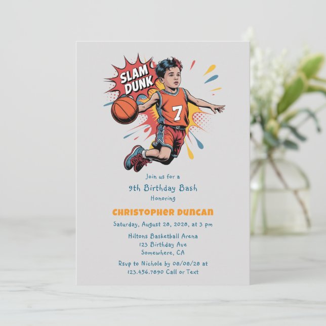 Invitación Slam Dunk Boy Birday Bash (Anverso de pie)