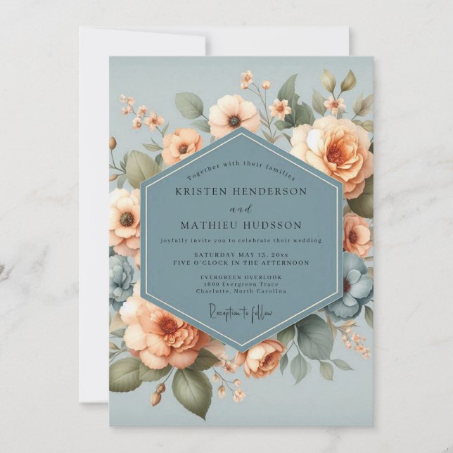 Invitación Slate Apricot Bloom Wedding (Anverso)