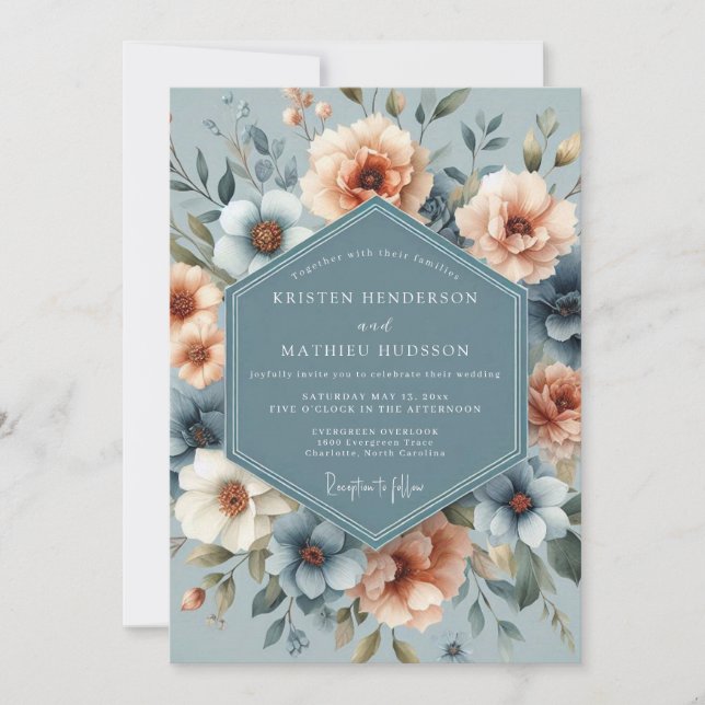 Invitación Slate & Apricot Poetic Bloom Wedding (Anverso)