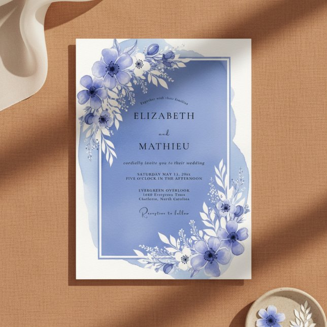 Invitación Slate Blue Airy Bloom Wedding (Subido por el creador)