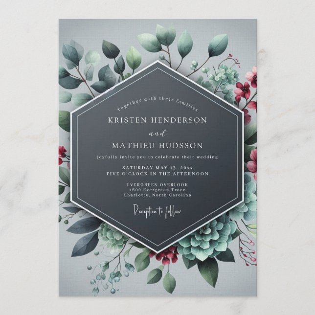 Invitación Slate Blue Alluring Winter Wedding (Anverso)