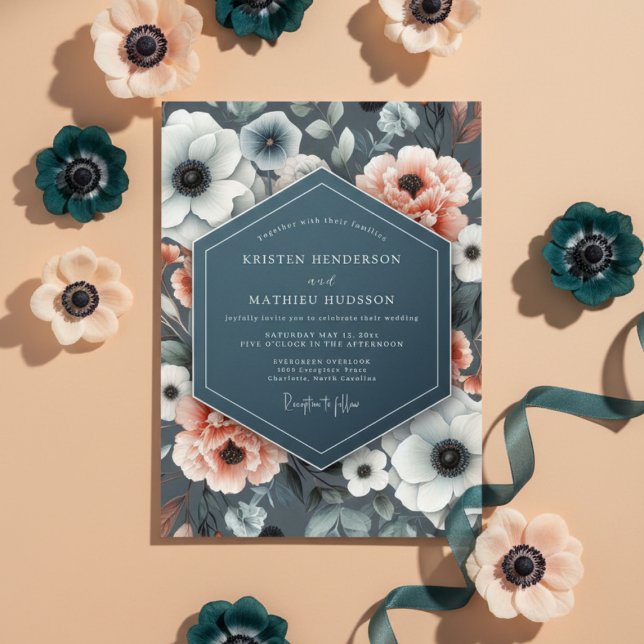 Invitación Slate Blue Anemone Bloom Wedding (Subido por el creador)