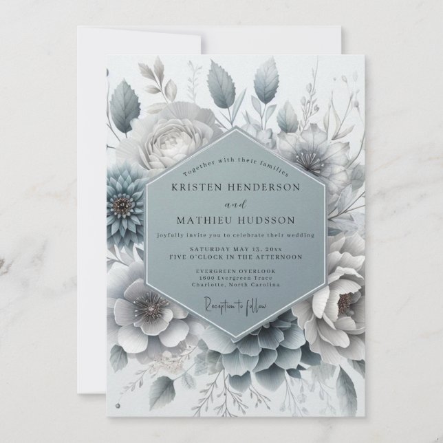 Invitación Slate Blue Aura Floral Wedding (Anverso)