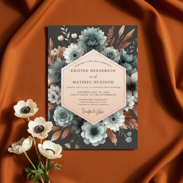Invitación Slate Blue Autumn Bloom Wedding (Subido por el creador)