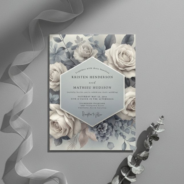 Invitación Slate Blue Bloom Ethereal Wedding (Subido por el creador)