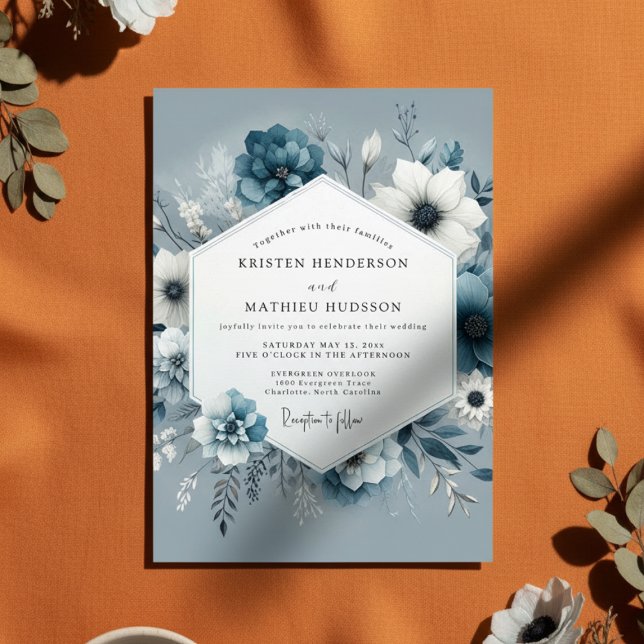 Invitación Slate Blue Bloom Romance Wedding (Subido por el creador)