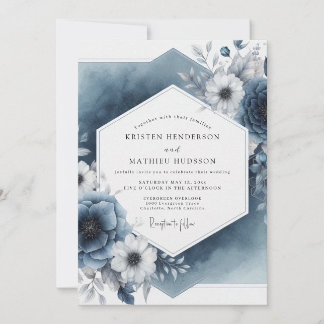 Invitación Slate Blue Botanical Elegance Wedding (Anverso)