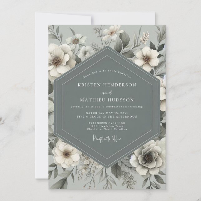 Invitación Slate Blue Botanical Romance Wedding (Anverso)