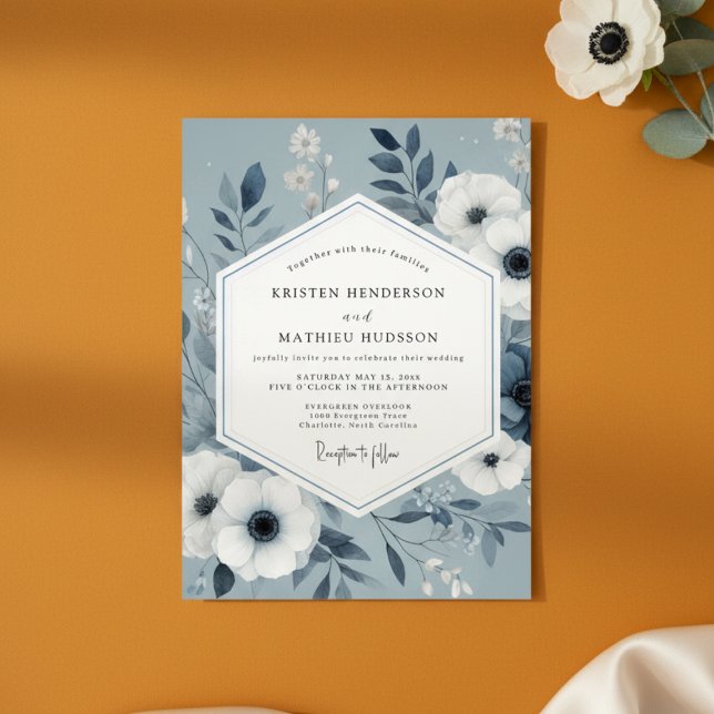 Invitación Slate Blue Botanical Romance Wedding (Subido por el creador)