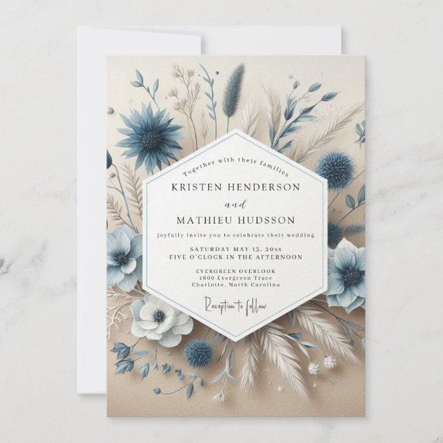 Invitación Slate Blue Botanical Whimsical Wedding (Anverso)
