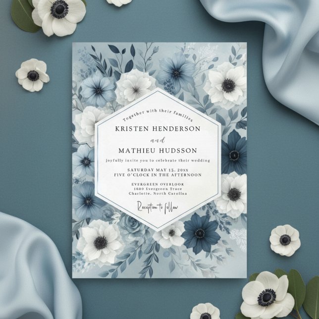 Invitación Slate Blue Botanical Whimsy Wedding (Subido por el creador)