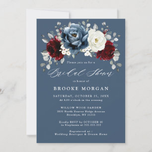 Invitación Slate Blue Burgundy White Ivory Boho Bridal Shower