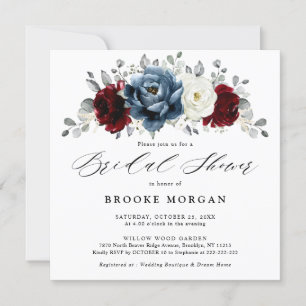Invitación Slate Blue Burgundy White Ivory Boho Bridal Shower