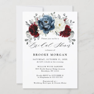 Invitación Slate Blue Burgundy White Ivory Boho Bridal Shower