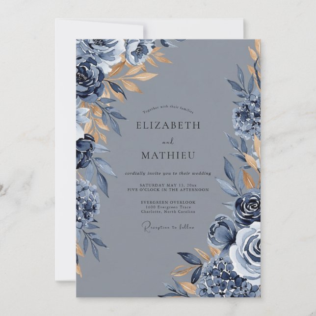 Invitación Slate Blue Distinguished Winter Wedding (Anverso)
