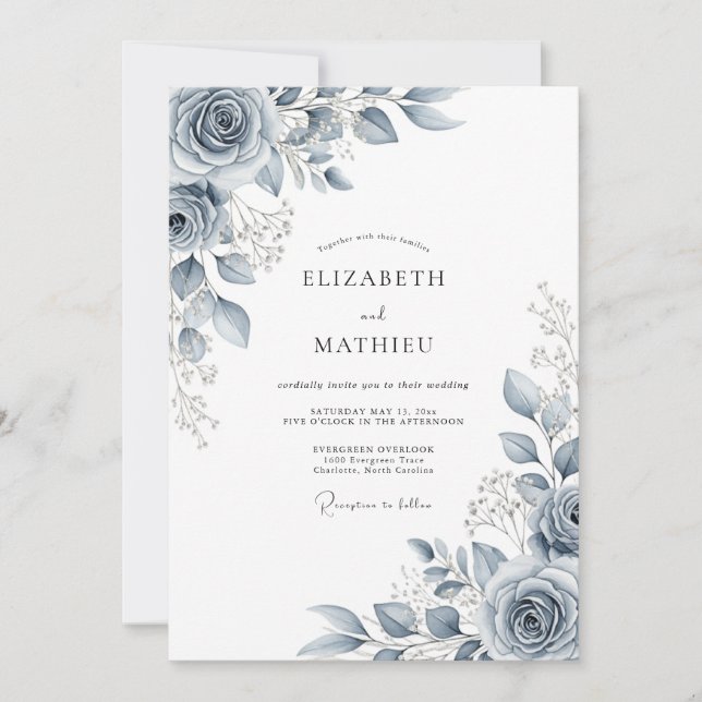 Invitación Slate Blue Ethereal Botanical Wedding (Anverso)