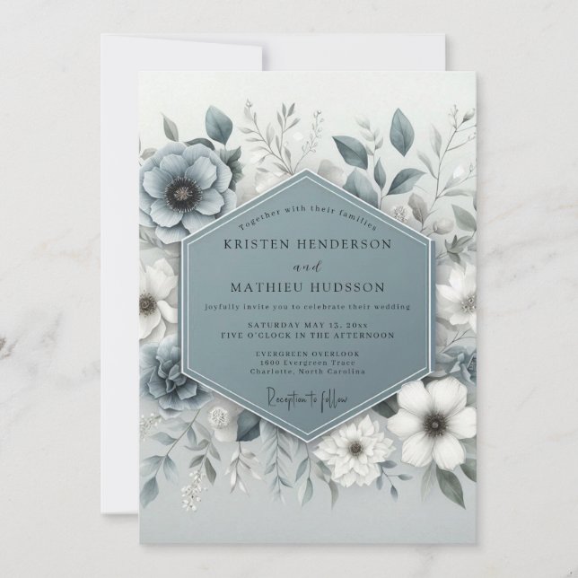 Invitación Slate Blue Ethereal Botanical Wedding (Anverso)