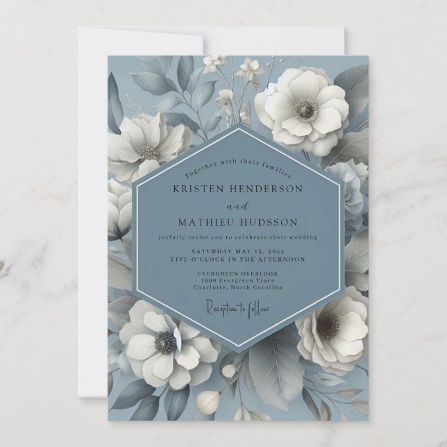 Invitación Slate Blue Ethereal Flora Wedding (Anverso)