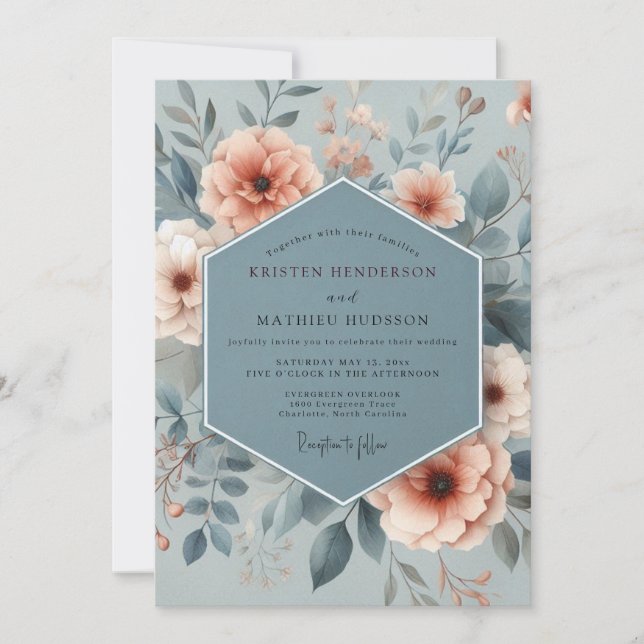 Invitación Slate Blue Ethereal Floral Wedding (Anverso)