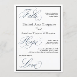 Invitación Slate Blue Faith Hope Love Script Boda