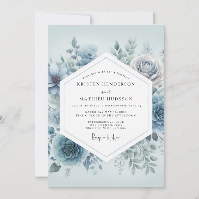 Invitación Slate Blue Floral Dream Wedding (Anverso)