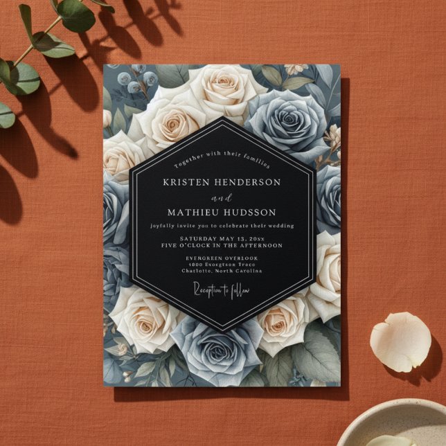 Invitación Slate Blue Floral Elegance Wedding (Subido por el creador)