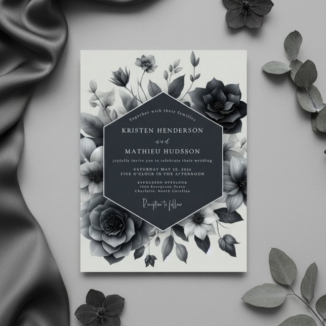 Invitación Slate Blue Floral Enchantment Wedding (Subido por el creador)