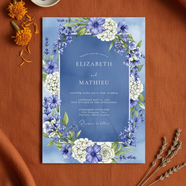 Invitación Slate Blue Floral Enchantment Wedding (Subido por el creador)