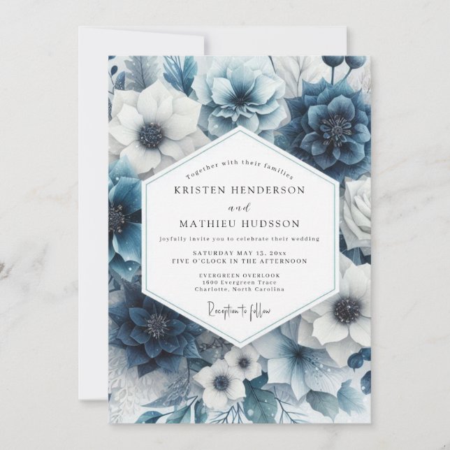 Invitación Slate Blue Floral Radiance Wedding (Anverso)
