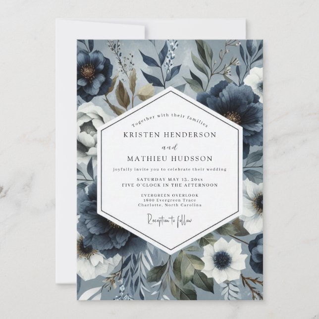 Invitación Slate Blue Floral Romance Wedding (Anverso)