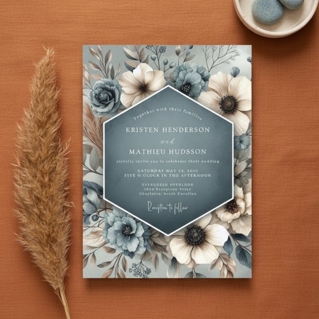 Invitación Slate Blue Floral Whimsy Wedding (Subido por el creador)