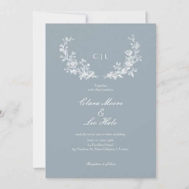 Invitación Slate Blue French Country Wedding (Anverso)