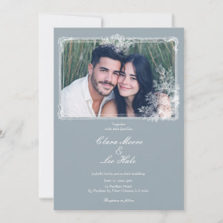 Invitación Slate Blue French Country Wedding Photo Invitation