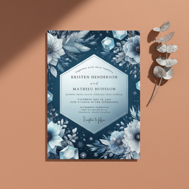 Invitación Slate Blue Frost Bloom Wedding (Subido por el creador)