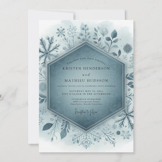 Invitación Slate Blue Frosty Floral Wedding (Anverso)