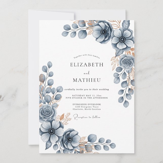 Invitación Slate Blue Frosty Winter Wedding (Anverso)