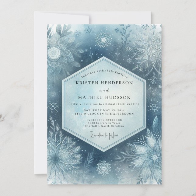 Invitación Slate Blue Frosty Woodland Wedding (Anverso)