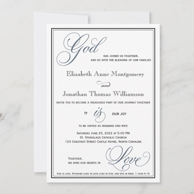 Invitación Slate Blue God es Love Christian Boda (Anverso)