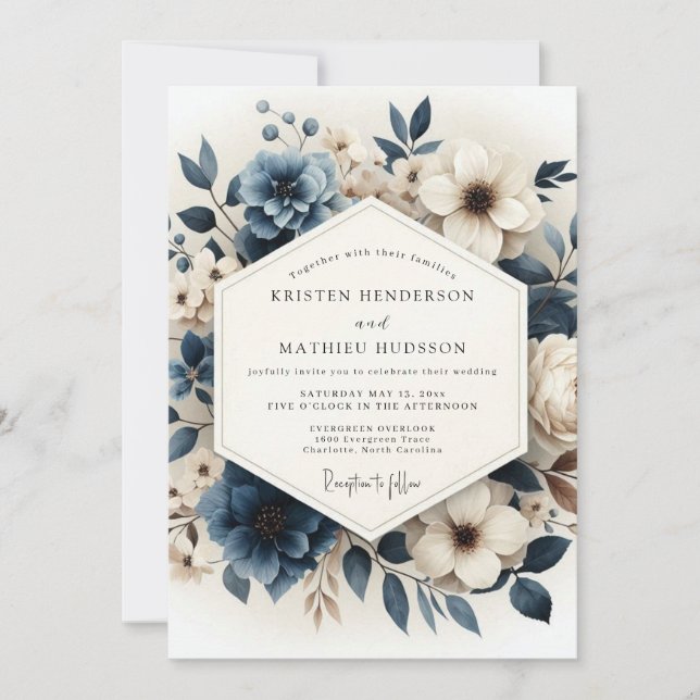 Invitación Slate Blue Luminous Anemone Wedding (Anverso)
