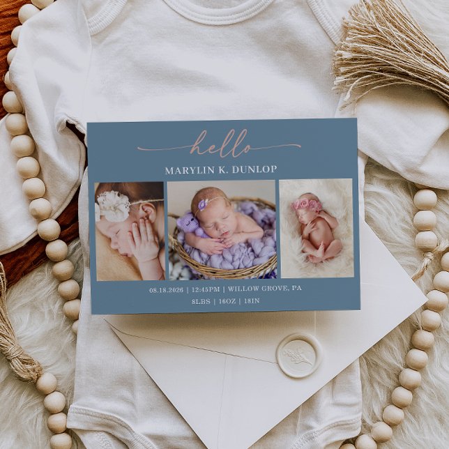 Invitación Slate Blue Minimalist Photo Baby Announcement Card (Subido por el creador)