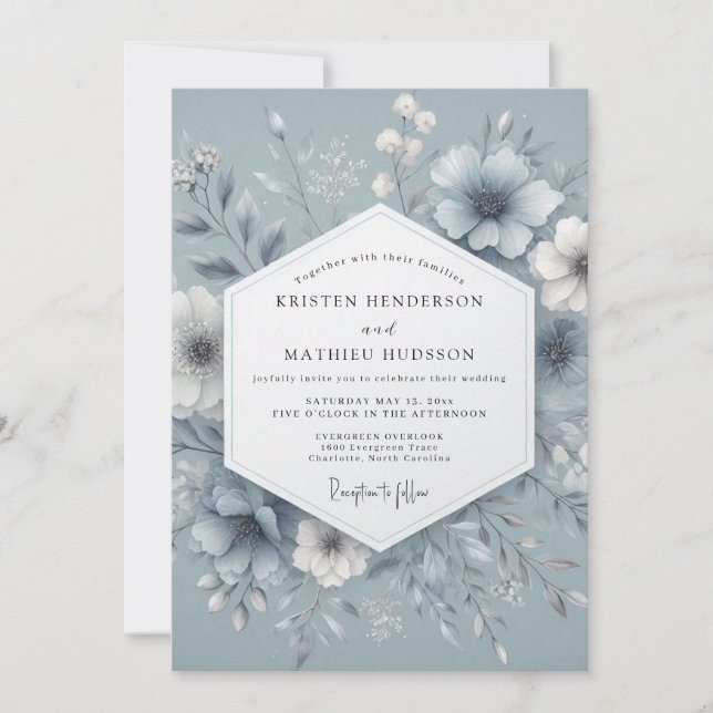 Invitación Slate Blue Misty Bloom Wedding (Anverso)
