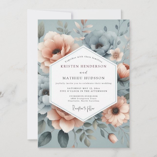Invitación Slate Blue Misty Floral Wedding (Anverso)